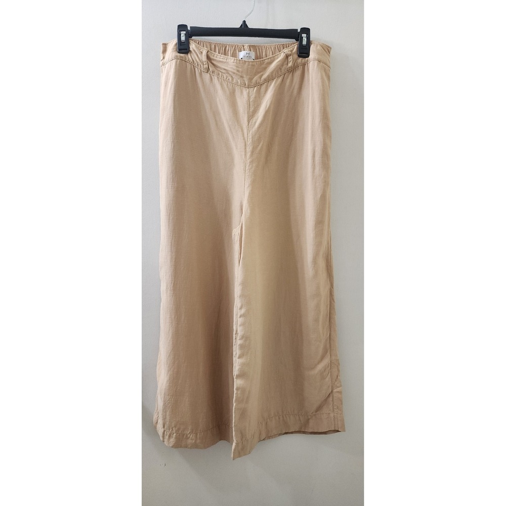 Halston Women Tan Beige Linen Blend Wide Leg High Rise Pants XL